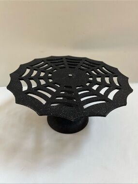 Halloween Spiderweb Cake Stand Cup Cake Pie Food Display Black Bling Glitter